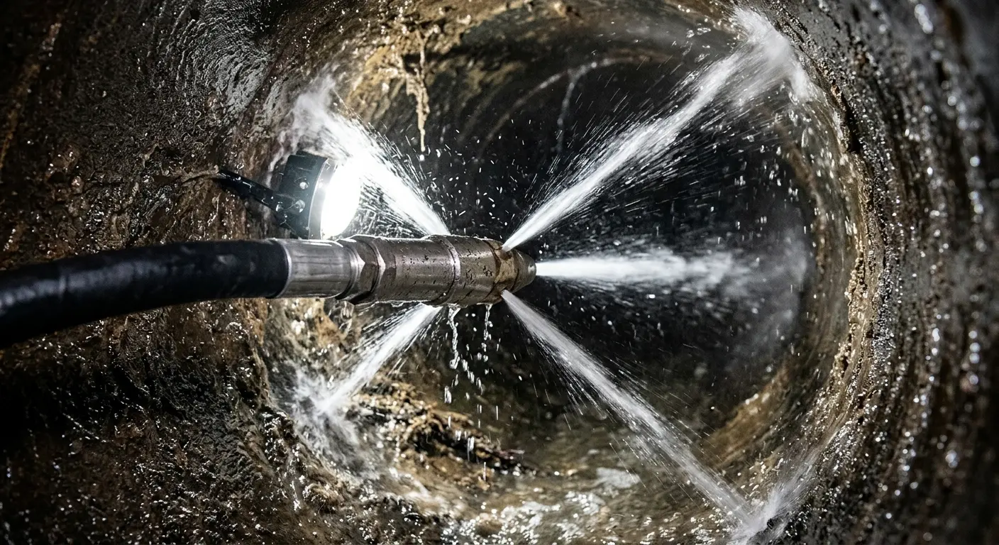 High-pressure hydro jetting nozzle cleaning sewer pipe for Storm Drain Cleaning in East End